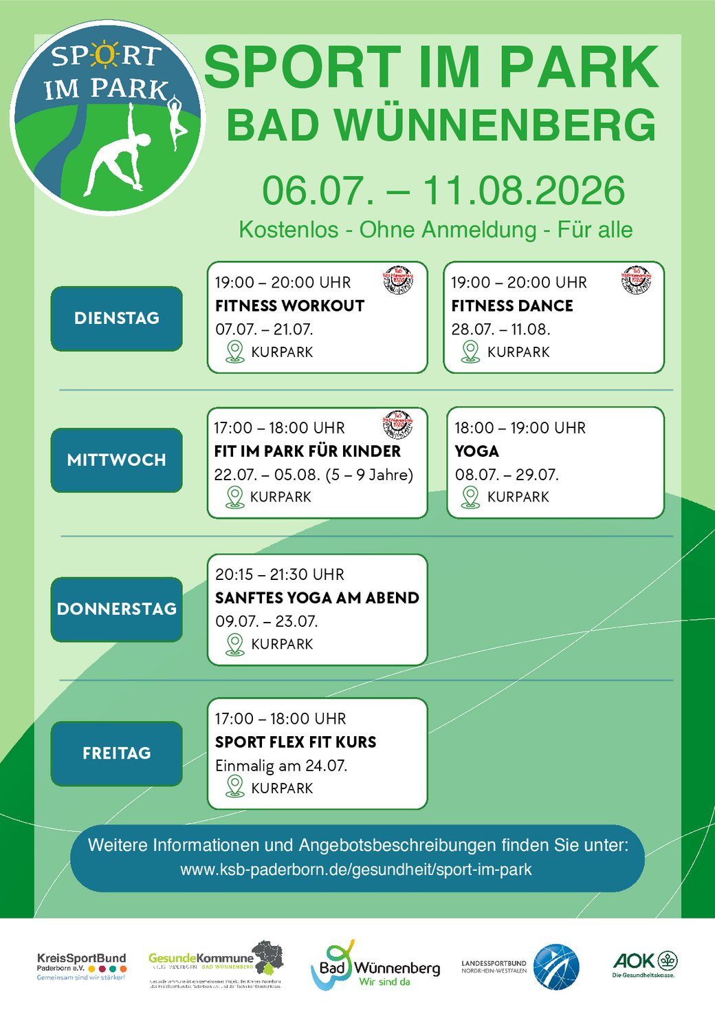 Programm Sport im Park Bad Wünnenberg. Detaillierte Infos weiter unten auf dieser Seite